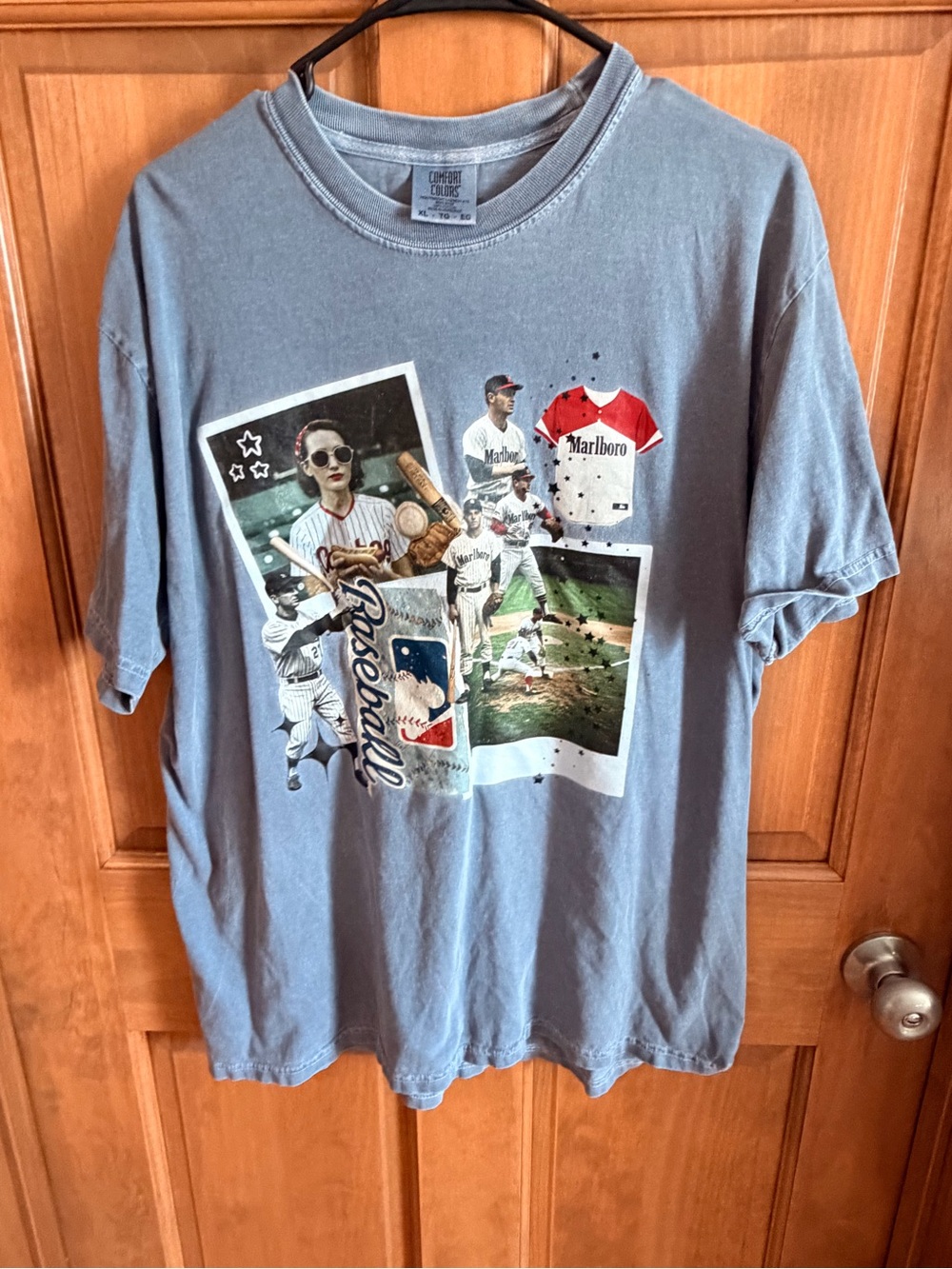 Comfort Colors Vintage Blue Graphic Baseball T‑Shirt